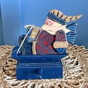 Santa Stocking Holder – Cottagecore Folk‎ Art Wooden Sledding Santa Distressed